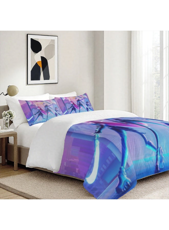 طقم سرير من ثلاث قطع بنقشة كارتون ك-بوب مصنوع من ألياف البوليستر المايكروفايبر الناعمة يشمل الغطاء ووسادتين (المقاس 150 سم × 200 سم) - Image 2